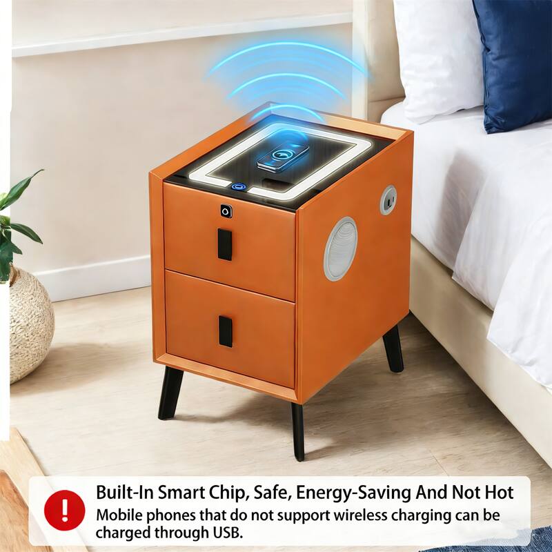 Modern 2 Drawer Smart Lighted Nightstand with Charging Station