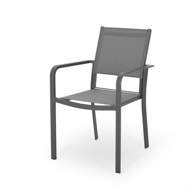 Roomfitters Outdoor Modern Aluminum Dining Chairs with Mesh Seat, Set of 2, Stylish and Comfortable Design, Gun Metal Gray