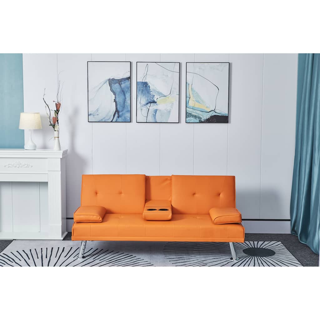 PU Leather Sofa Convertible Folding Futon Sofa Bed Manual Recline Backrest.