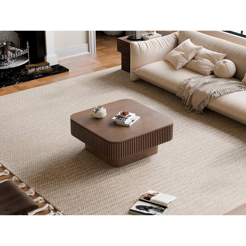 31.5" Square Coffee Table with Storage, Modern Solid Wood Veneer Accent Table
