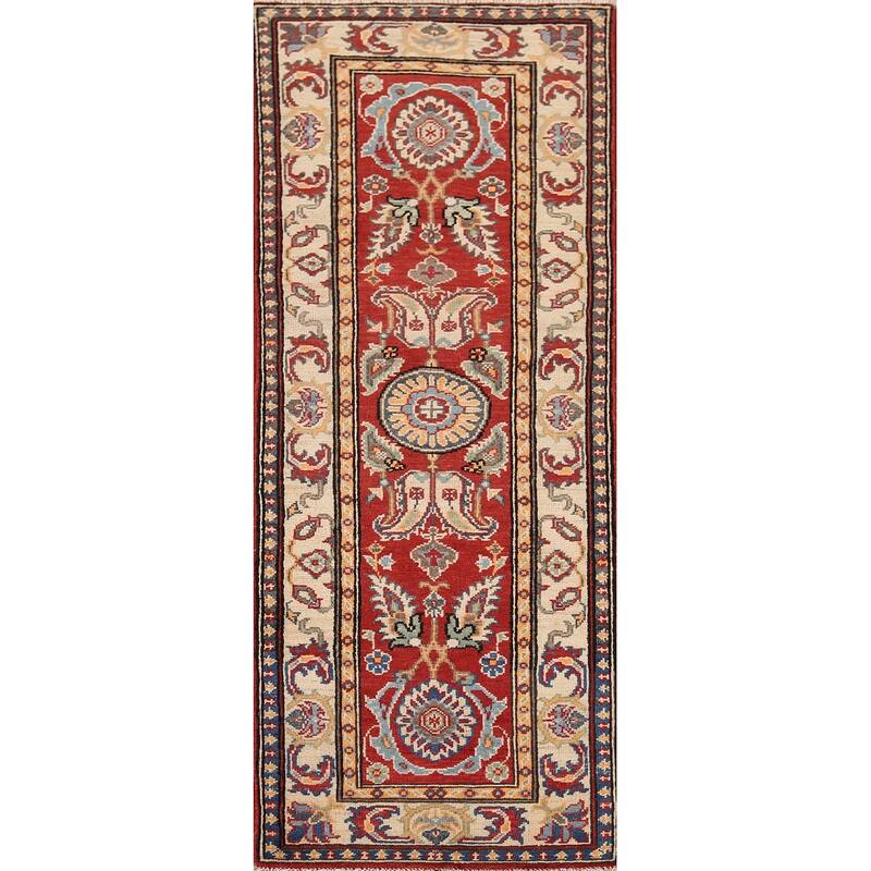 Red Kazak Runner Rug Hand-Knotted Hallway Wool Carpet - 2'1" x 6'1"