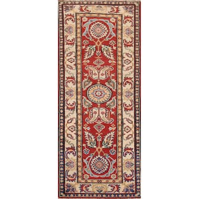 Red Kazak Runner Rug Hand-Knotted Hallway Wool Carpet - 2'1" x 6'1"