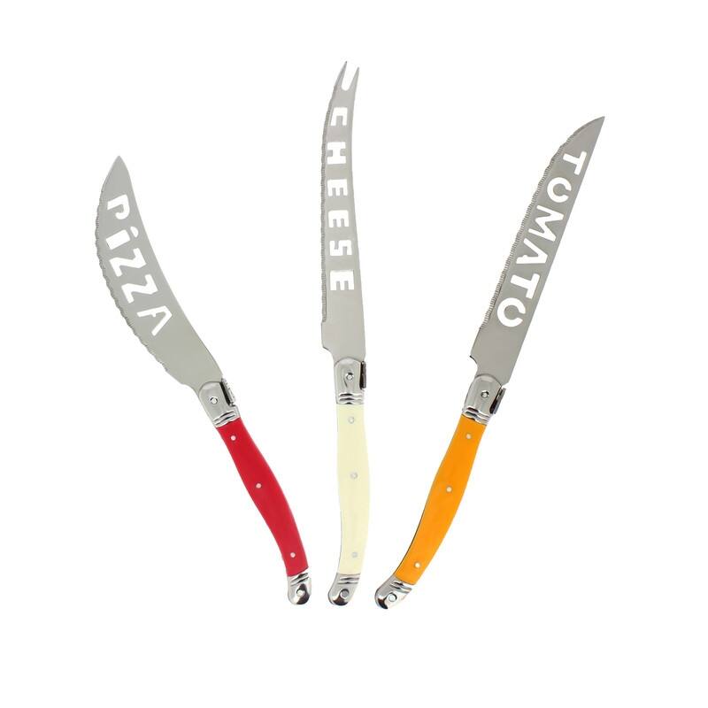 French Home 3 Piece Laguiole Pizza, Tomato, and Cheese Knife Set ,Tuscan Sunset