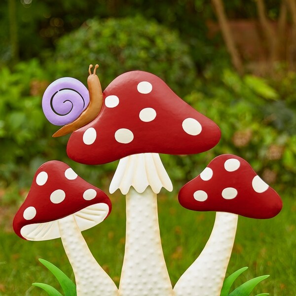Glitzhome Metal/Wood Frog Stacked Mushroom Welcome Sign Yard