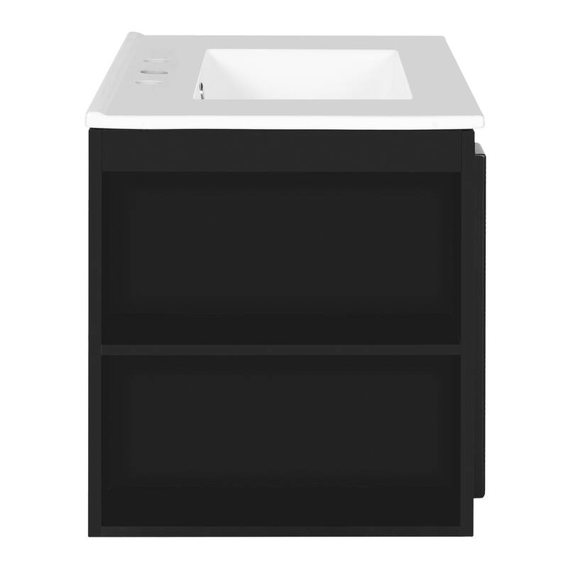 30" Wall Mounted Bathroom Vanity - Floating Storage Cabinet with 2 Drawers and 3-Hole Single Ceramic Sink