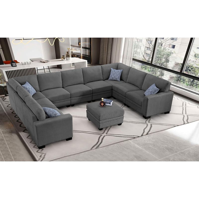 10 PCS Corduroy Flexible Combination Sectional Sofa - Dark Grey