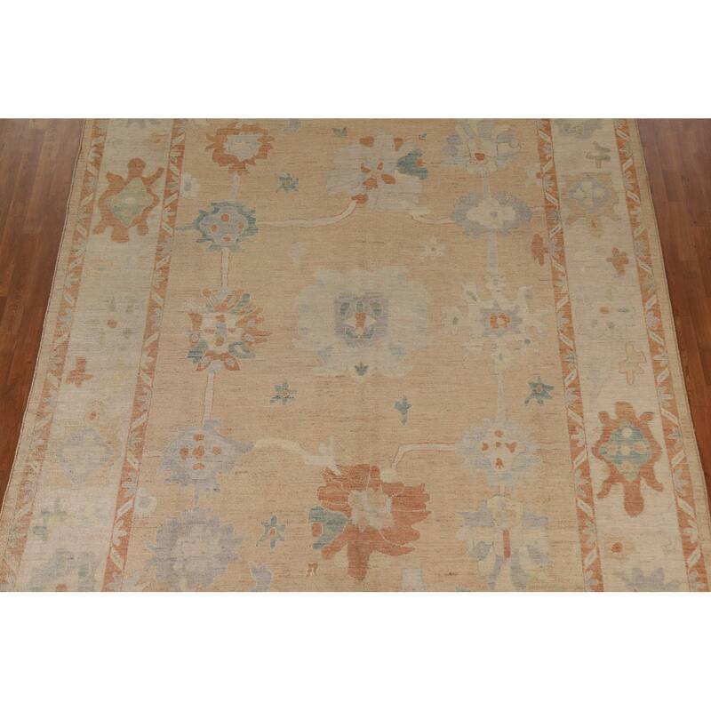 Floral Oushak Turkish Rug Hand-knotted Wool Carpet - 9'2"x 11'9"