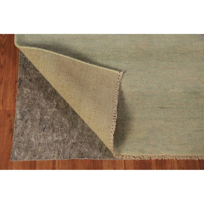 Light Green Modern Gabbeh Runner Rug Handmade Wool Carpet - 3'0" x 9'10"