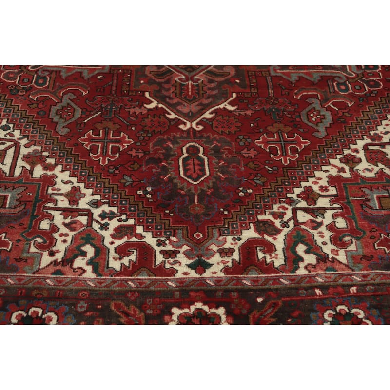 Hand Knotted Oriental 100% Wool Carpet Traditional Medallion Red Heriz Area Rug - 8' 10'' X 7' 1''