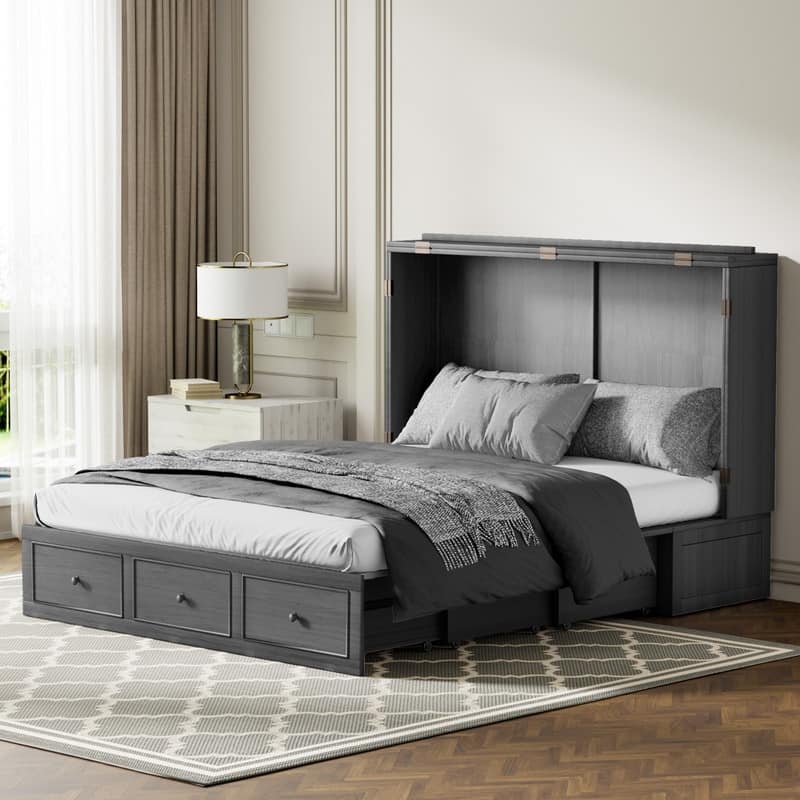 Mixoy Murphy Bed with Foldable Mattress,Modern Cube Cabinet Bed with Storage Drawer & USB Charging Station