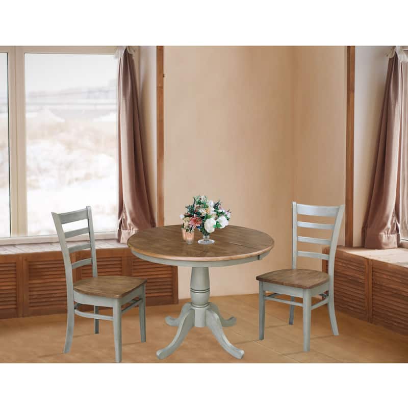 36" Round Extension Dining Table With 2 Emily Chairs - Set of 3 Pieces