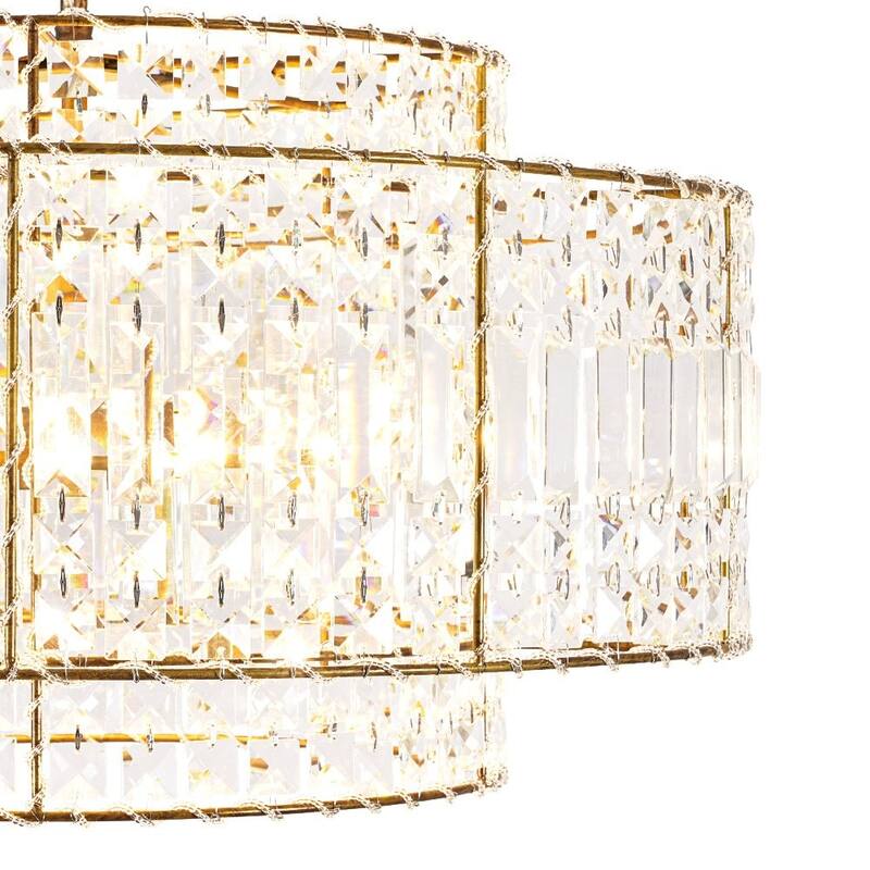 Glam Vintage Luxe Round Tiered Drum Crystal Accented Chandelier - 23.6 in