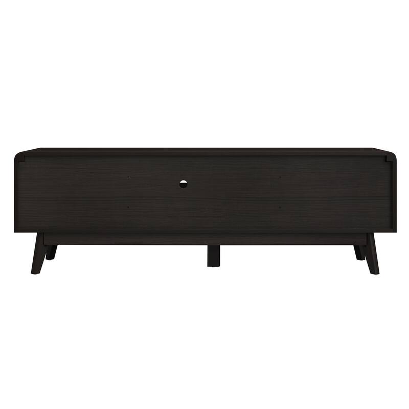 Dark Rattan TV Stand with 2 Storage Cabinets for 65 Inch TV, Entertainment Center with Solid Wood Legs, Media Console Table