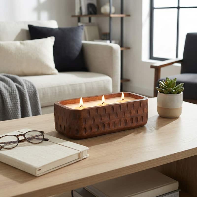Decorative Vanilla Scented Mango Wood Candle - 10", Brown - 9.5"