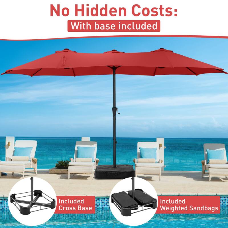 Ainfox 10ft Solar Patio Umbrella 40 LED Lighted and Umbrella Base, Strip Lights Outdoor Market Table Umbrella