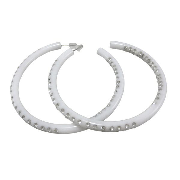 Rhinestone Encrusted Large White Hoop Earrings Free Shipping Rhinestone Encrusted Large White Hoop Earrings