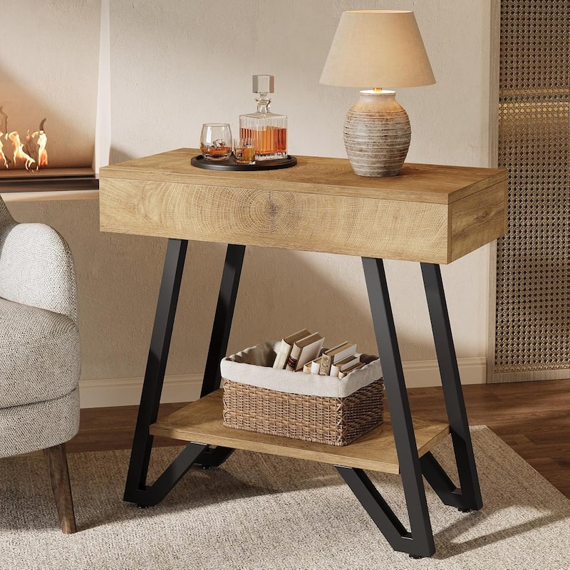 End Side Table for Living Room, Side Table with Storage Shelves, Small Bedside Nightstand - 1 pc