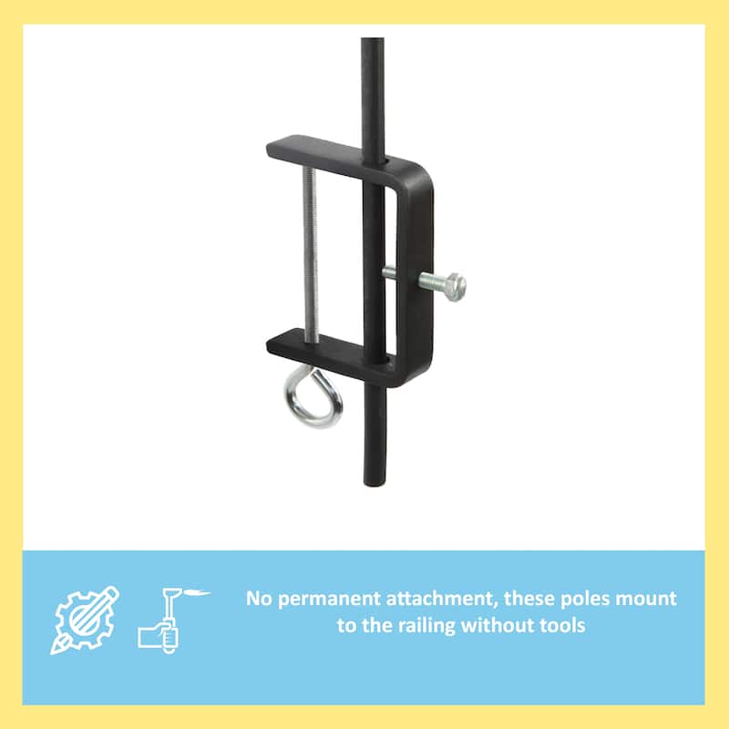 Achla Designs 46"H Black Powdercoated Wrought Iron Outdoor O-Hook Railing Poles for String Lights (Set of 2)