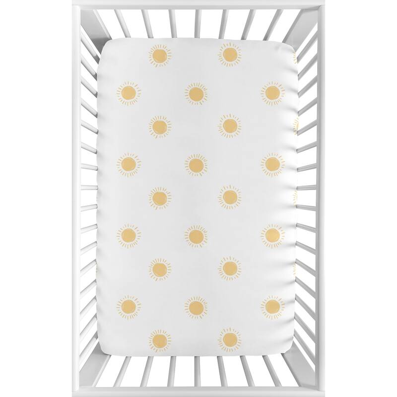 Sweet Jojo Designs White and Yellow Boho Sun Boy, Girl Unisex/Gender Neutral Fitted Mini Portable Crib Sheet -Bohemian Celestial