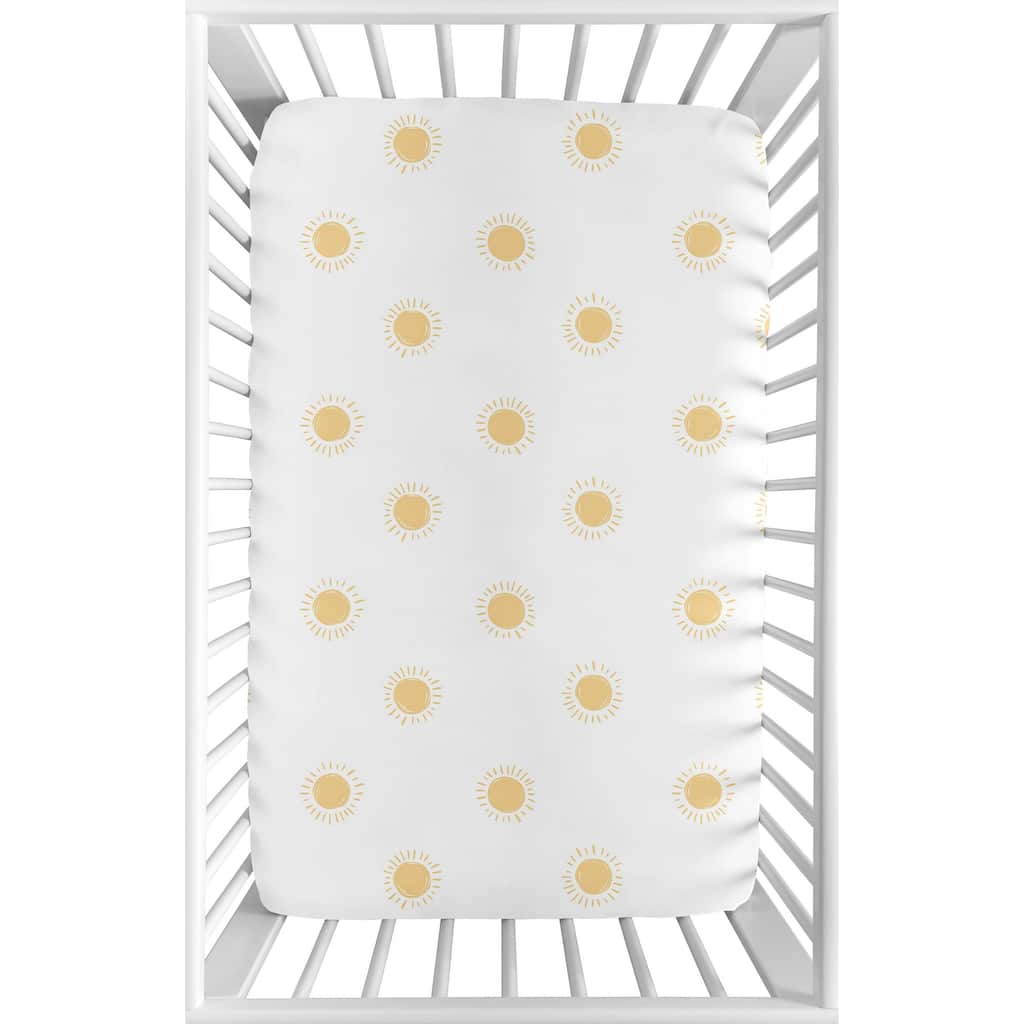 Sweet Jojo Designs White and Yellow Boho Sun Boy, Girl Unisex/Gender Neutral Fitted Mini Portable Crib Sheet -Bohemian Celestial