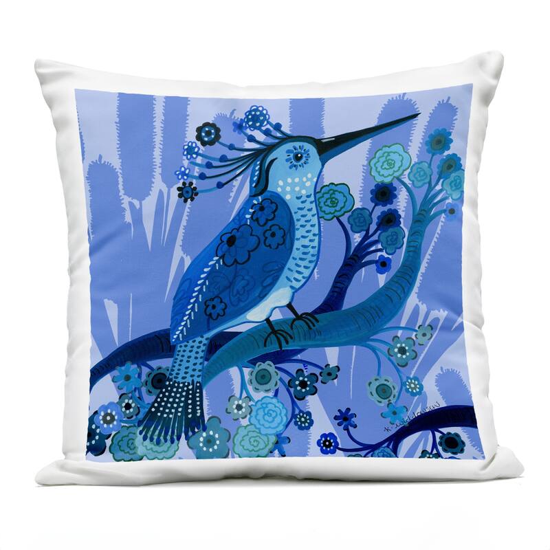 Stupell Folk Style Blue Bird Printed Outdoor Throw Pillow Design by Kay Widdowson - Accent - Polyester - Blue - Single