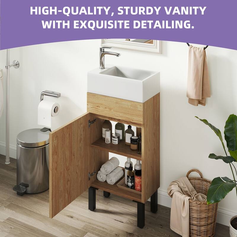 Moasis 15.7 Inch Freestanding Bathroom Vanity with Cabinet Storage and Modern Design