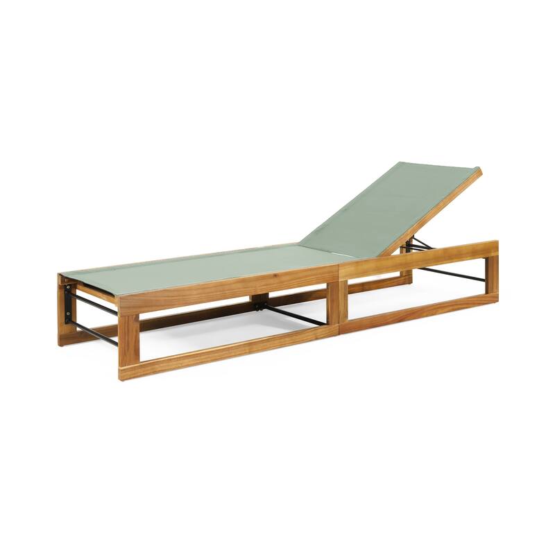 Roomfitters Outdoor Adjustable Chaise Lounge Chair, Poolside Relaxation Lounger with Acacia Frame