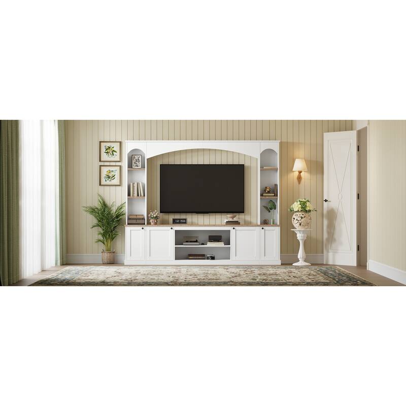 Elegant Arched Farmhouse TV Stand with Wood Grain, for TVs Up to 70" - 91.6" W × 14.9" D × 73.8" H