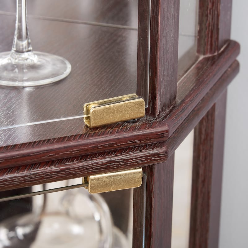 Corner Lighted Glass Curio Cabinet with Doors, Shelves and Mirrored Back for Display and Storage