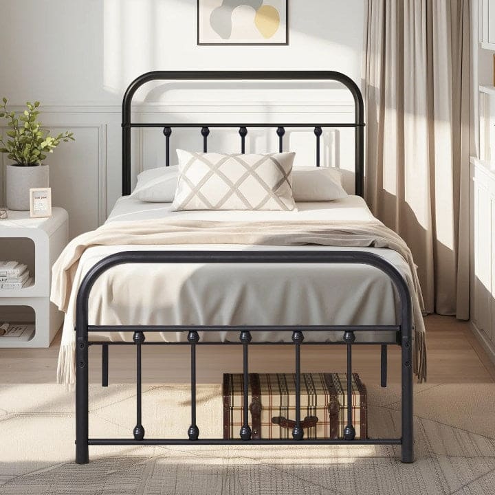 VECELO Metal Bed Frame with Headboard Classic Metal Platform Bed Frame Mattress Foundation with Victorian Style Footboard