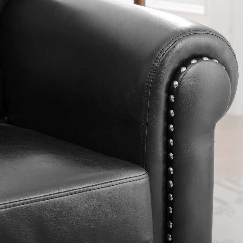 Black PU Modern 37.4" Upholstered Accent Chair with Solid Wood Frame and Nailheads for Living Room