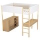 preview thumbnail 37 of 93, Teddy Fleece Loft Bed with Foldable Study Table, 4 Storage Drawers and Shelves Wood High LoftBed Frame for Bedroom