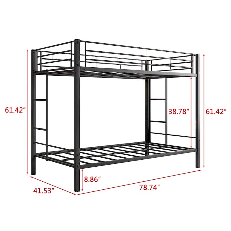 Metal Bunk Bed Twin Over Twin Heavy Duty with shelf and Slatted Support