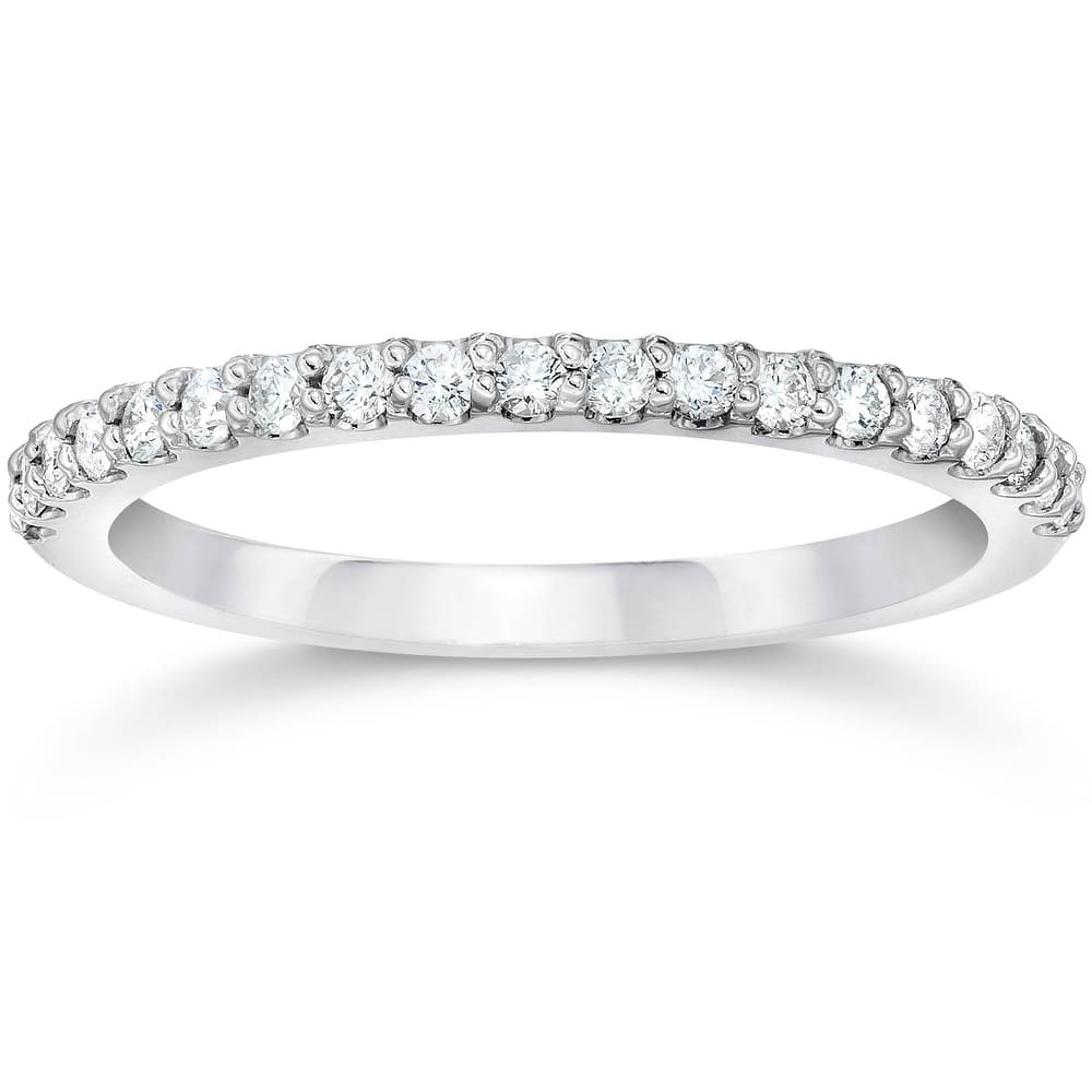 Bliss Diamond 1/8ct White Gold Diamond Engagement Band Wedding Stackable Prong Womens Ring