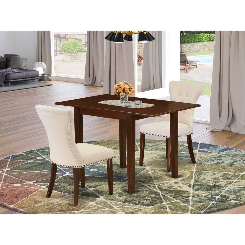 HomeStock 3-Pc Mahogany Finish Rectangular Solid Wood Top With Dropleaf Dining Table Set