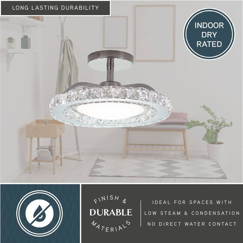 Clara 12.25-in W Integrated LED Satin Nickel Crystal Glam Semi Flush Mount Ceiling Light - 12.25-in W x 6.25-in H x 12.25-in D