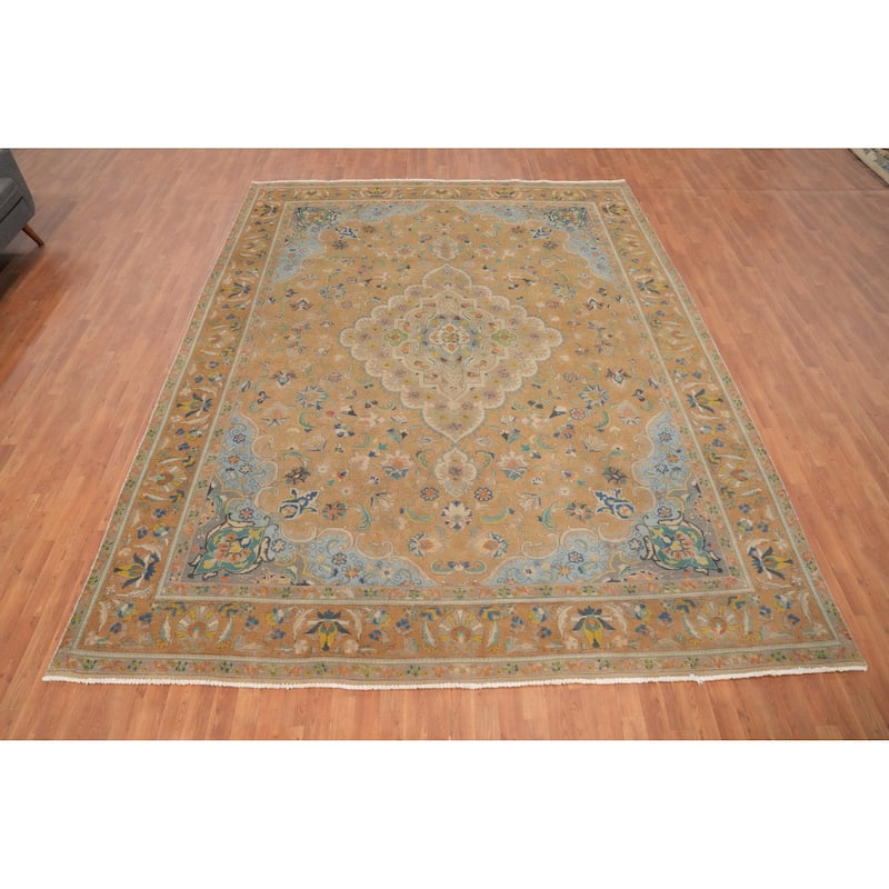 Hand Knotted Oriental 100% Wool Carpet Traditional Floral Oranges & Rust Tabriz Area Rug - 12' 9'' X 9' 9''