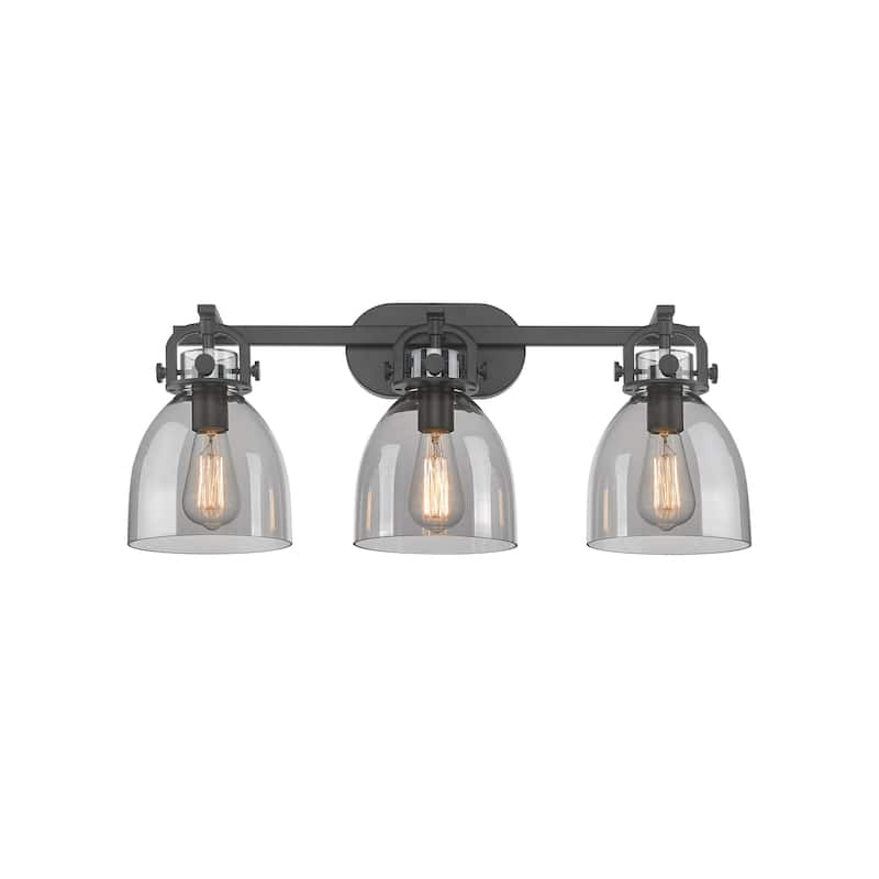 Innovations Lighting 410-3W-12-27 Newton Bell Vanity Newton Bell 3 - Matte Black / Plated Smoke