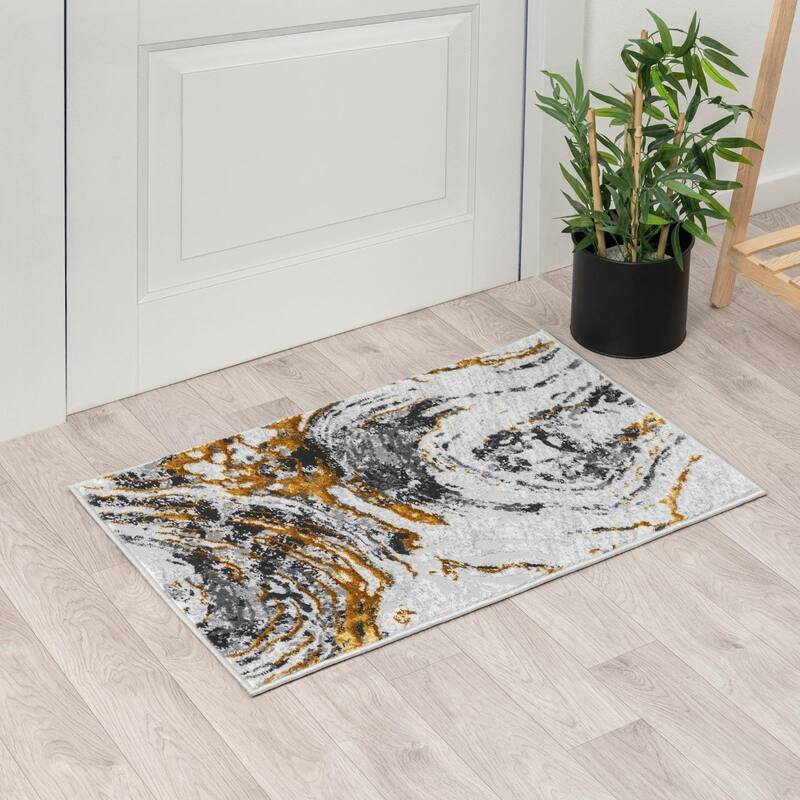 Luxe Weavers Marble Swirl Area Rug, Stain-Resistant Carpet - 2x3 - Gold