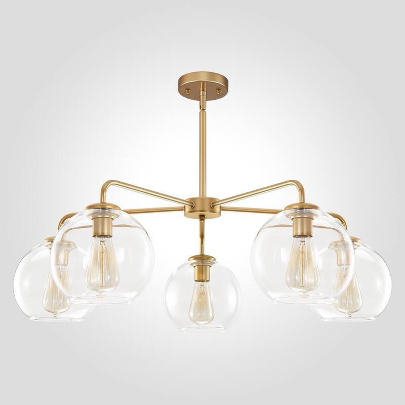 5-Light Modern Linear Sputnik Branch Kitchen Island Light Clear Glass Globe Bubble Chandelier for Dining Room
