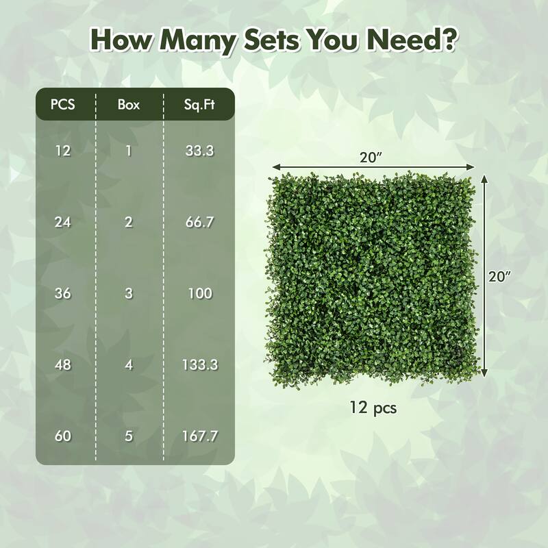 Gymax 12 Pcs Faux Boxwood Panels w/ Insertable Branches Privacy Hedge