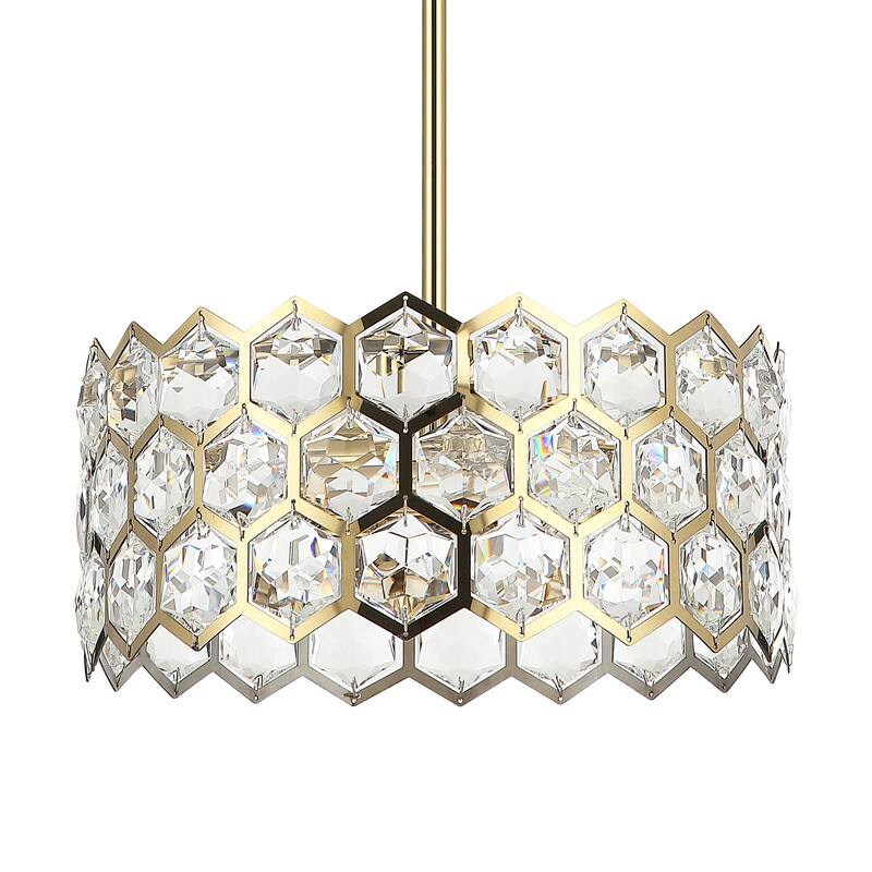 Modern Gold 3-Light Crystal Drum Pendant Ceiling Light for Dining Room