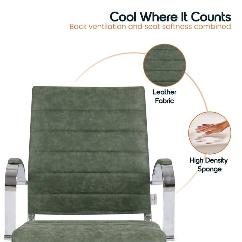 Benmar Series Mid Back Modern Leather Office Executive Desk Chair, Ergonomic Seating with Stainless Steel Sled Base