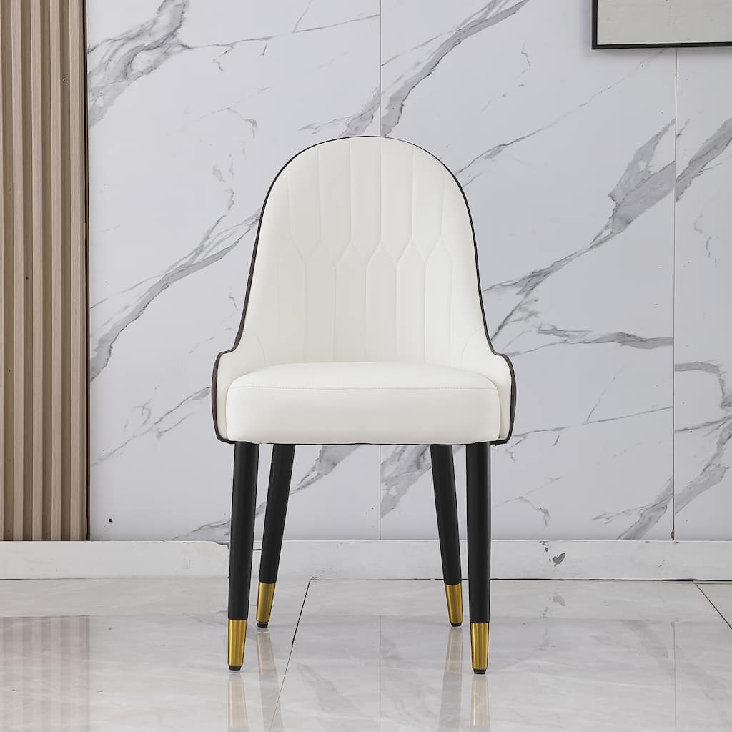 PU Leather Dining Chairs Set of 2, Ergonomic Armless Side Chairs, Accent Chairs with Curved Backrest & Metal Legs