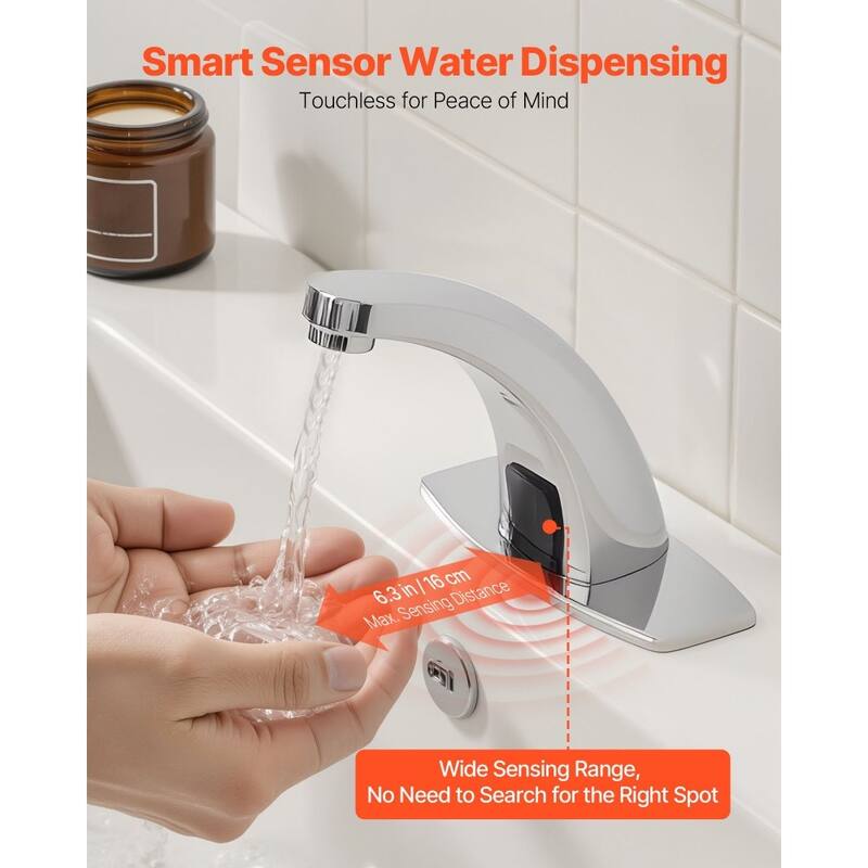 Silver Zinc Alloy Touchless Bathroom Sink Faucet with Infrared Sensor and Temperature Control - 6.3 x 1.8 x 4.9 in