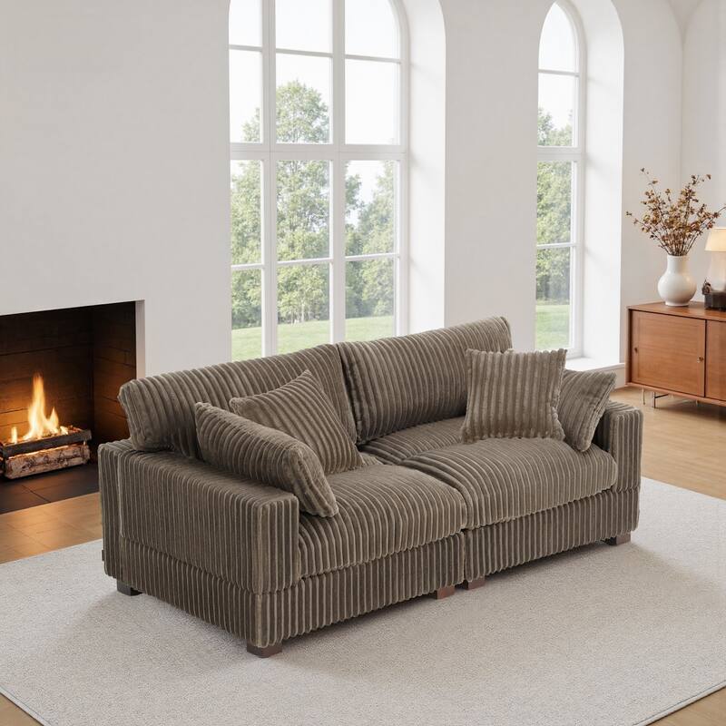 Modern Plush Corduroy Loveseat Sofa Couch with Pillows