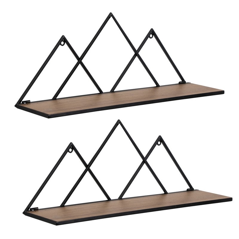 Lorena Geometric Wood-Metal Modern Wall Shelf Set - 9