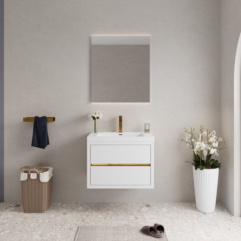 Abruzzo 30" Wall-Mount Bathroom Vanity with Stone Resin Top and Dual Soft-Close Drawers - Glossy White