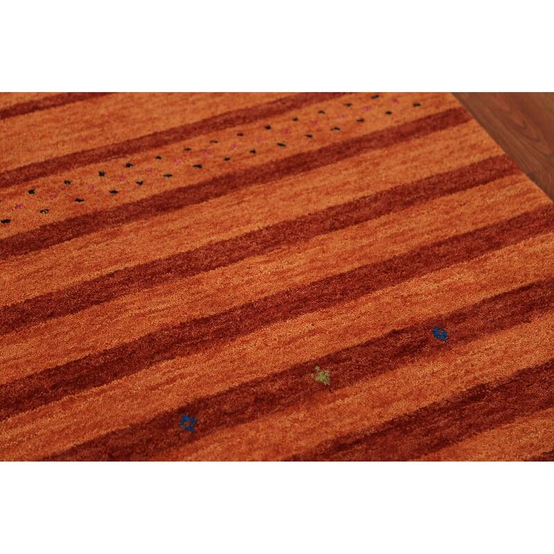 Striped Orange Gabbeh Oriental Runner Rug Hand-Knotted Wool Carpet - 2'7" x 13'0"