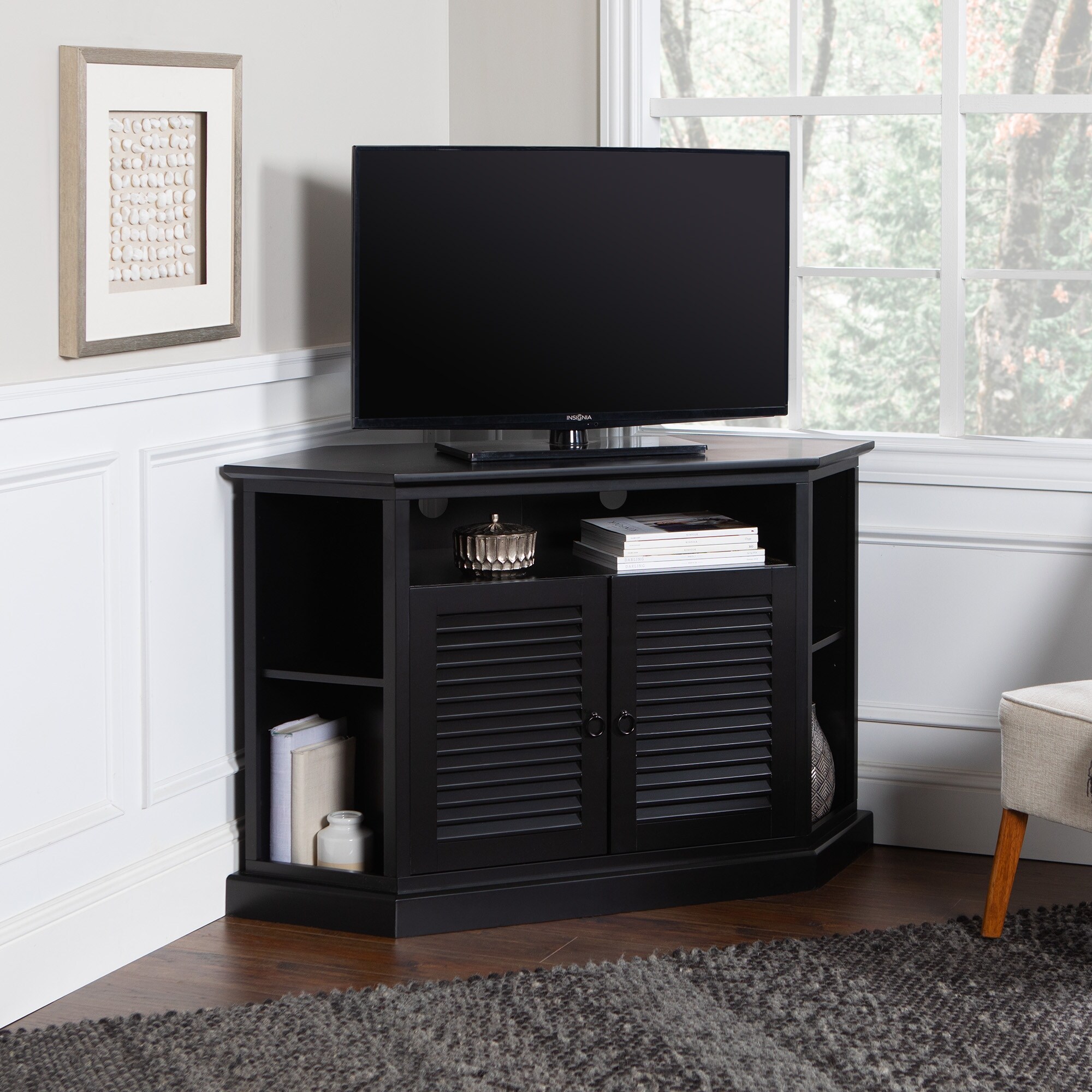 Shop Black Friday Deals On Copper Grove Cardinal 52 Inch Black Corner Tv Stand Console Overstock 6787460